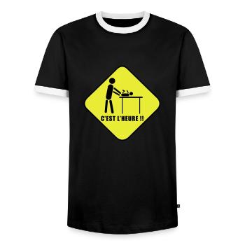 Layer work - Men's Ringer Shirt - black/white - Front - AI Model Female 172 light (172cm) & AI Model Male 178 light (178cm)