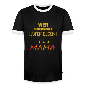 wer braucht schon Superhelden ich hab Mama - Männer Kontrast-T-Shirt - Schwarz/Weiß - Vorne - AI Model Female 172 light (172cm) & AI Model Male 178 light (178cm)