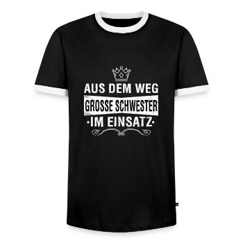 GROSSE SCHWESTER - Männer Kontrast-T-Shirt - Schwarz/Weiß - Vorne - AI Model Female 172 light (172cm) & AI Model Male 178 light (178cm)