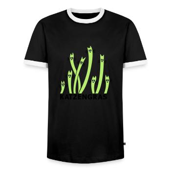 Cat Grass 2 - Men's Ringer Shirt - black/white - Front - AI Model Female 172 light (172cm) & AI Model Male 178 light (178cm)