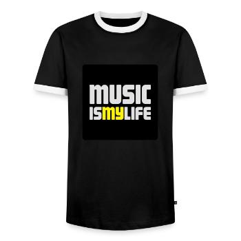 music i smy life - Men's Ringer Shirt - black/white - Front - AI Model Female 172 light (172cm) & AI Model Male 178 light (178cm)
