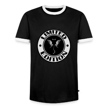 angel devil limited - Men's Ringer Shirt - black/white - Front - AI Model Female 172 light (172cm) & AI Model Male 178 light (178cm)