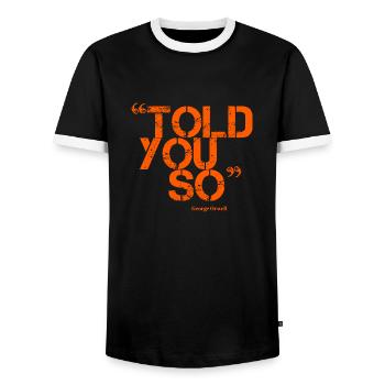 ORWELL (orange) - Männer Kontrast-T-Shirt - Schwarz/Weiß - Vorne - AI Model Female 172 light (172cm) & AI Model Male 178 light (178cm)