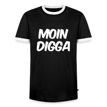 Moin Digga Hamburg - Männer Kontrast-T-Shirt - Schwarz/Weiß - Vorne - AI Model Female 172 light (172cm) & AI Model Male 178 light (178cm)