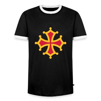 croix occitane graphique vectoriel - Men's Ringer Shirt - black/white - Front - AI Model Female 172 light (172cm) & AI Model Male 178 light (178cm)