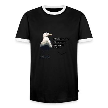La philosophie de la vie de la mouette - T-shirt contrasté Homme - noir/blanc - Devant - AI Model Female 172 light (172cm) & AI Model Male 178 light (178cm)