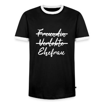 Nicht Freundin, sondern Ehefrau - Geschenkidee - Männer Kontrast-T-Shirt - Schwarz/Weiß - Vorne - AI Model Female 172 light (172cm) & AI Model Male 178 light (178cm)