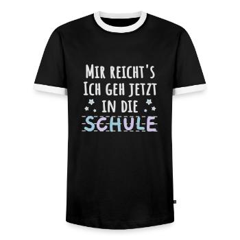 Einschulung Schulanfänger lustiger Spruch - Männer Kontrast-T-Shirt - Schwarz/Weiß - Vorne - AI Model Female 172 light (172cm) & AI Model Male 178 light (178cm)