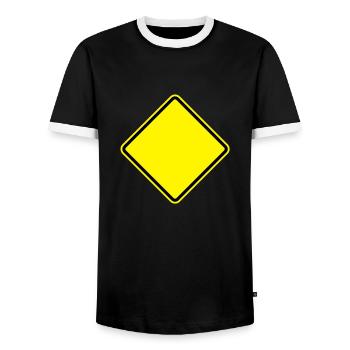 yellow_shield__f2 - T-shirt contrasté Homme - noir/blanc - Devant - AI Model Female 172 light (172cm) & AI Model Male 178 light (178cm)