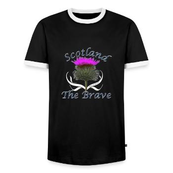 scotland the brave wild thistle - Men's Ringer Shirt - black/white - Front - AI Model Female 172 light (172cm) & AI Model Male 178 light (178cm)