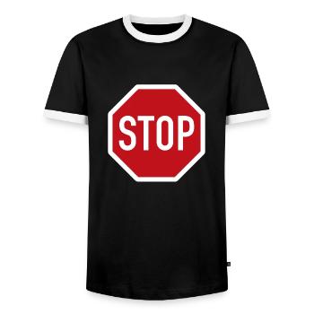STOP - Men's Ringer Shirt - black/white - Front - AI Model Female 172 light (172cm) & AI Model Male 178 light (178cm)