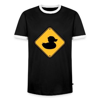 zone bouclier interdite note danger mise en garde - T-shirt contrasté Homme - noir/blanc - Devant - AI Model Female 172 light (172cm) & AI Model Male 178 light (178cm)
