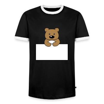 name shield frame text write teddy grizzly ba - Men's Ringer Shirt - black/white - Front - AI Model Female 172 light (172cm) & AI Model Male 178 light (178cm)