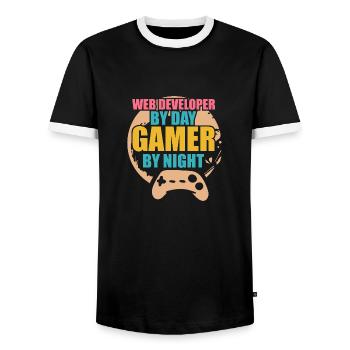 Developer Web Developer By Day Gamer By Night - Männer Kontrast-T-Shirt - Schwarz/Weiß - Vorne - AI Model Female 172 light (172cm) & AI Model Male 178 light (178cm)