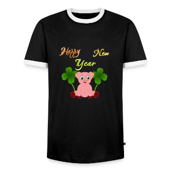 Happy New Year 2021 Silvester 2020 Glücks-Schwein - Männer Kontrast-T-Shirt - Schwarz/Weiß - Vorne - AI Model Female 172 light (172cm) & AI Model Male 178 light (178cm)