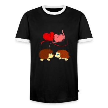 Igel - Liebe überwindet Stacheln - Comicstyle - Männer Kontrast-T-Shirt - Schwarz/Weiß - Vorne - AI Model Female 172 light (172cm) & AI Model Male 178 light (178cm)