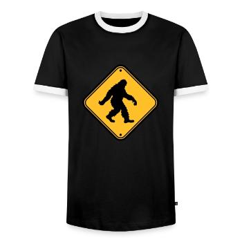 Shield note hazard caution caution zone warnun - Men's Ringer Shirt - black/white - Front - AI Model Female 172 light (172cm) & AI Model Male 178 light (178cm)