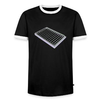 96 Well Plate / 96 perforated plate - Men's Ringer Shirt - black/white - Front - AI Model Female 172 light (172cm) & AI Model Male 178 light (178cm)