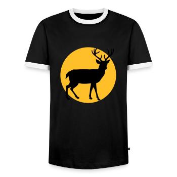 Hirsch mit Mond und Sonnenuntergang - Männer Kontrast-T-Shirt - Schwarz/Weiß - Vorne - AI Model Female 172 light (172cm) & AI Model Male 178 light (178cm)