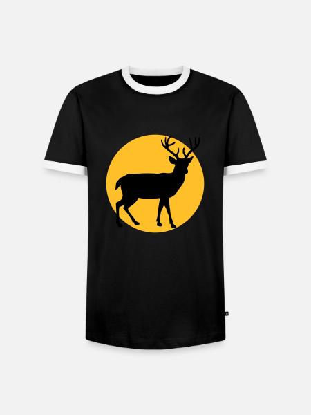 Deer with moon and sunset - Men's Ringer Shirt - black/white