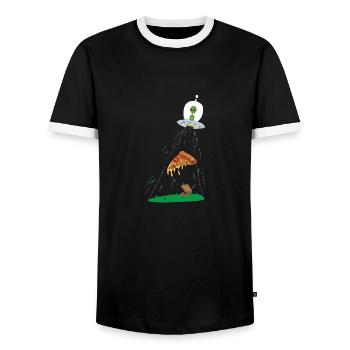 Ufo Pizza für Alien - Männer Kontrast-T-Shirt - Schwarz/Weiß - Vorne - AI Model Female 172 light (172cm) & AI Model Male 178 light (178cm)