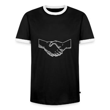 Poignée de main - Cadeau - Idée cadeau - T-shirt contrasté Homme - noir/blanc - Devant - AI Model Female 172 light (172cm) & AI Model Male 178 light (178cm)
