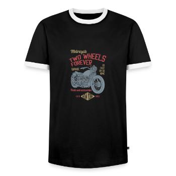 DEUX ROUES - T-shirt contrasté Homme - noir/blanc - Devant - AI Model Female 172 light (172cm) & AI Model Male 178 light (178cm)