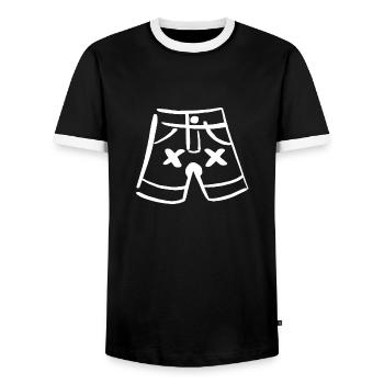 Pants, shorts, dead trousers, dead pants here - Men's Ringer Shirt - black/white - Front - AI Model Female 172 light (172cm) & AI Model Male 178 light (178cm)