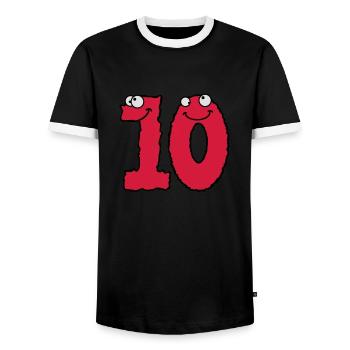 Lustiges 10 Zehn Comic Monster - Männer Kontrast-T-Shirt - Schwarz/Weiß - Vorne - AI Model Female 172 light (172cm) & AI Model Male 178 light (178cm)