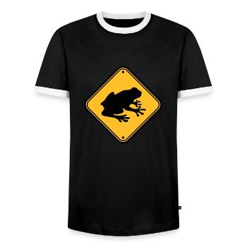 caution frog shield warning warning zon - Men's Ringer Shirt - black/white - Front - AI Model Female 172 light (172cm) & AI Model Male 178 light (178cm)