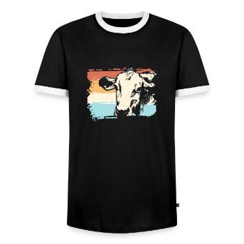 Cow Cows Farm Farmer Farmer Farm - Men's Ringer Shirt - black/white - Front - AI Model Female 172 light (172cm) & AI Model Male 178 light (178cm)