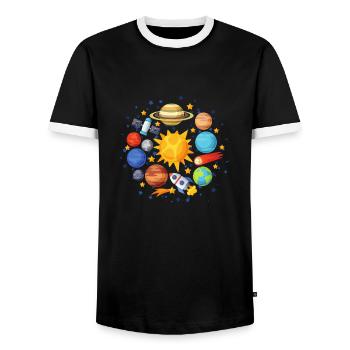 planet, sun, earth, pantene, universe - Men's Ringer Shirt - black/white - Front - AI Model Female 172 light (172cm) & AI Model Male 178 light (178cm)