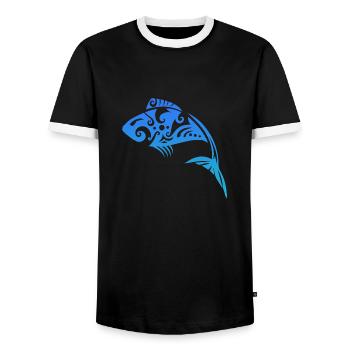 Maori Fisch Tribal Tattoo - Geschenkidee - Männer Kontrast-T-Shirt - Schwarz/Weiß - Vorne - AI Model Female 172 light (172cm) & AI Model Male 178 light (178cm)