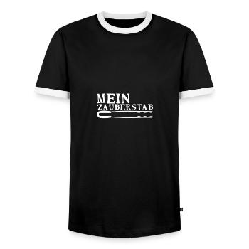 Mein Zauberstab die Grillzange - Männer Kontrast-T-Shirt - Schwarz/Weiß - Vorne - AI Model Female 172 light (172cm) & AI Model Male 178 light (178cm)