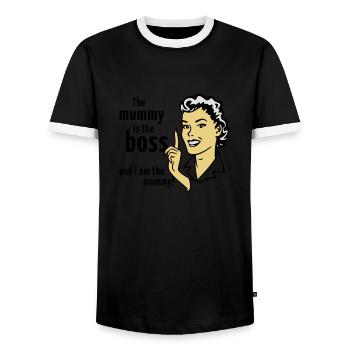 The mummy is the boss and I am the mummy! - Männer Kontrast-T-Shirt - Schwarz/Weiß - Vorne - AI Model Female 172 light (172cm) & AI Model Male 178 light (178cm)