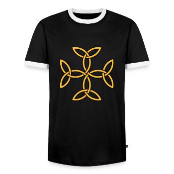 Tattoo mit endlosem Knoten und keltischem Kreuz - Männer Kontrast-T-Shirt - Schwarz/Weiß - Vorne - AI Model Female 172 light (172cm) & AI Model Male 178 light (178cm)
