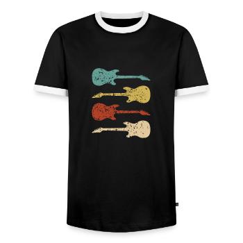 E-Gitarre Vintage Geschenk - Männer Kontrast-T-Shirt - Schwarz/Weiß - Vorne - AI Model Female 172 light (172cm) & AI Model Male 178 light (178cm)