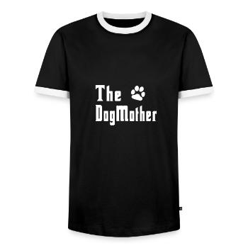 The DogMother - Funny gifts for dog lovers - Men's Ringer Shirt - black/white - Front - AI Model Female 172 light (172cm) & AI Model Male 178 light (178cm)