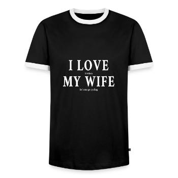 I Love My Wife - Cycling Gifts - Men's Ringer Shirt - black/white - Front - AI Model Female 172 light (172cm) & AI Model Male 178 light (178cm)