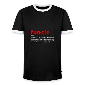 Funcle - Funny Uncle Gift - Men's Ringer Shirt - black/white - Front - AI Model Female 172 light (172cm) & AI Model Male 178 light (178cm)