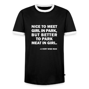 Meat In Girl Funny Saying Suggestively Funny - Men's Ringer Shirt - black/white - Front - AI Model Female 172 light (172cm) & AI Model Male 178 light (178cm)