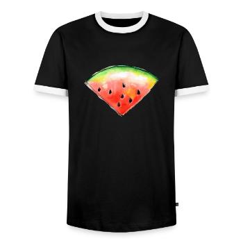 watermelon - Men's Ringer Shirt - black/white - Front - AI Model Female 172 light (172cm) & AI Model Male 178 light (178cm)