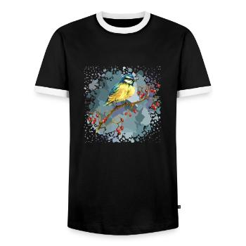 bird - Men's Ringer Shirt - black/white - Front - AI Model Female 172 light (172cm) & AI Model Male 178 light (178cm)