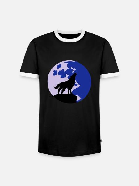 wolf and full moon - Men's Ringer Shirt - black/white