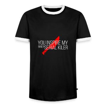 You Inspire My Inner Serial Killer Sarcasm Design - Men's Ringer Shirt - black/white - Front - AI Model Female 172 light (172cm) & AI Model Male 178 light (178cm)