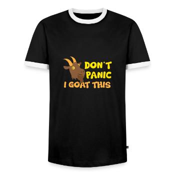 Don't panic i GOAT this! with cheeky goats face - Men's Ringer Shirt - black/white - Front - AI Model Female 172 light (172cm) & AI Model Male 178 light (178cm)