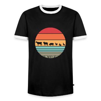 Vegan animal protection gift - Men's Ringer Shirt - black/white - Front - AI Model Female 172 light (172cm) & AI Model Male 178 light (178cm)