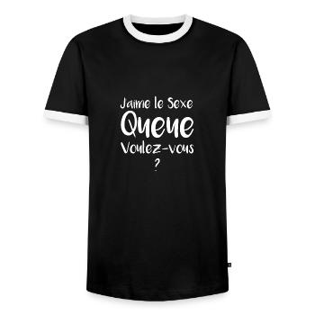 J'AIME LE SEXE, QUEUE VOULEZ-VOUS ? - T-shirt contrasté Homme - noir/blanc - Devant - AI Model Female 172 light (172cm) & AI Model Male 178 light (178cm)
