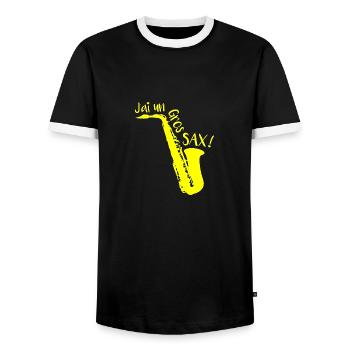 J'AI UN GROS SAX ! - T-shirt contrasté Homme - noir/blanc - Devant - AI Model Female 172 light (172cm) & AI Model Male 178 light (178cm)