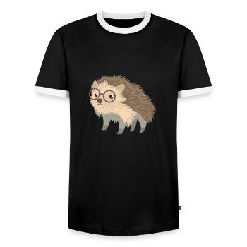 cute geeky little hedgehog in glasses - Men's Ringer Shirt - black/white - Front - AI Model Female 172 light (172cm) & AI Model Male 178 light (178cm)